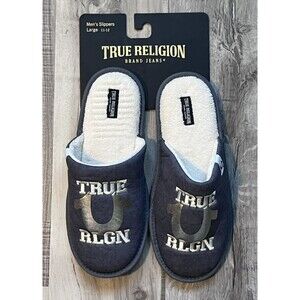 NWT True Religion Slippers Slip-On Large 11/12 Horseshoe Logo Gray